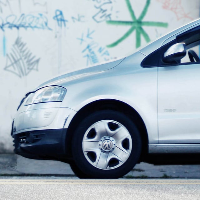 Profile view of the front half of German automobile